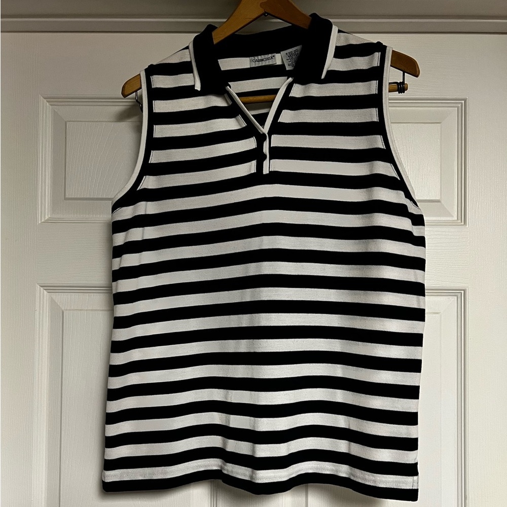 Cabin Creek Navy & White Striped Sleeveless V-Neck Top Size Large 12/14 - Picture 2 of 8